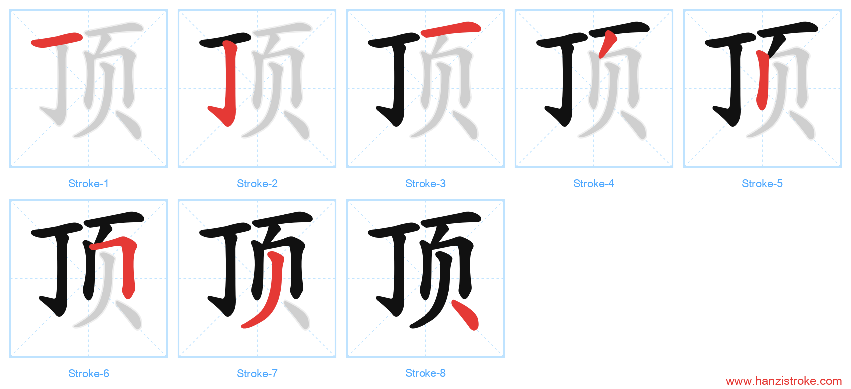 顶 stroke order diagram