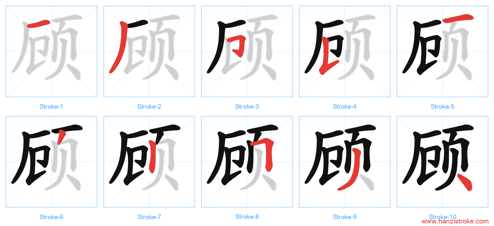 顾 stroke order diagram