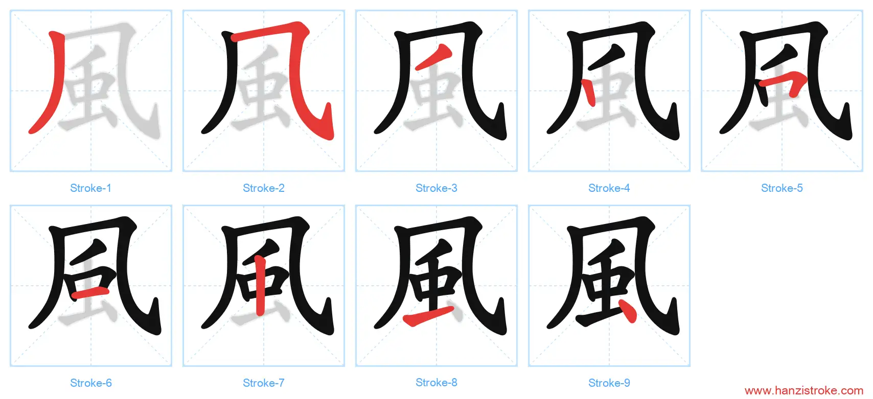 風 traditional stroke order diagram