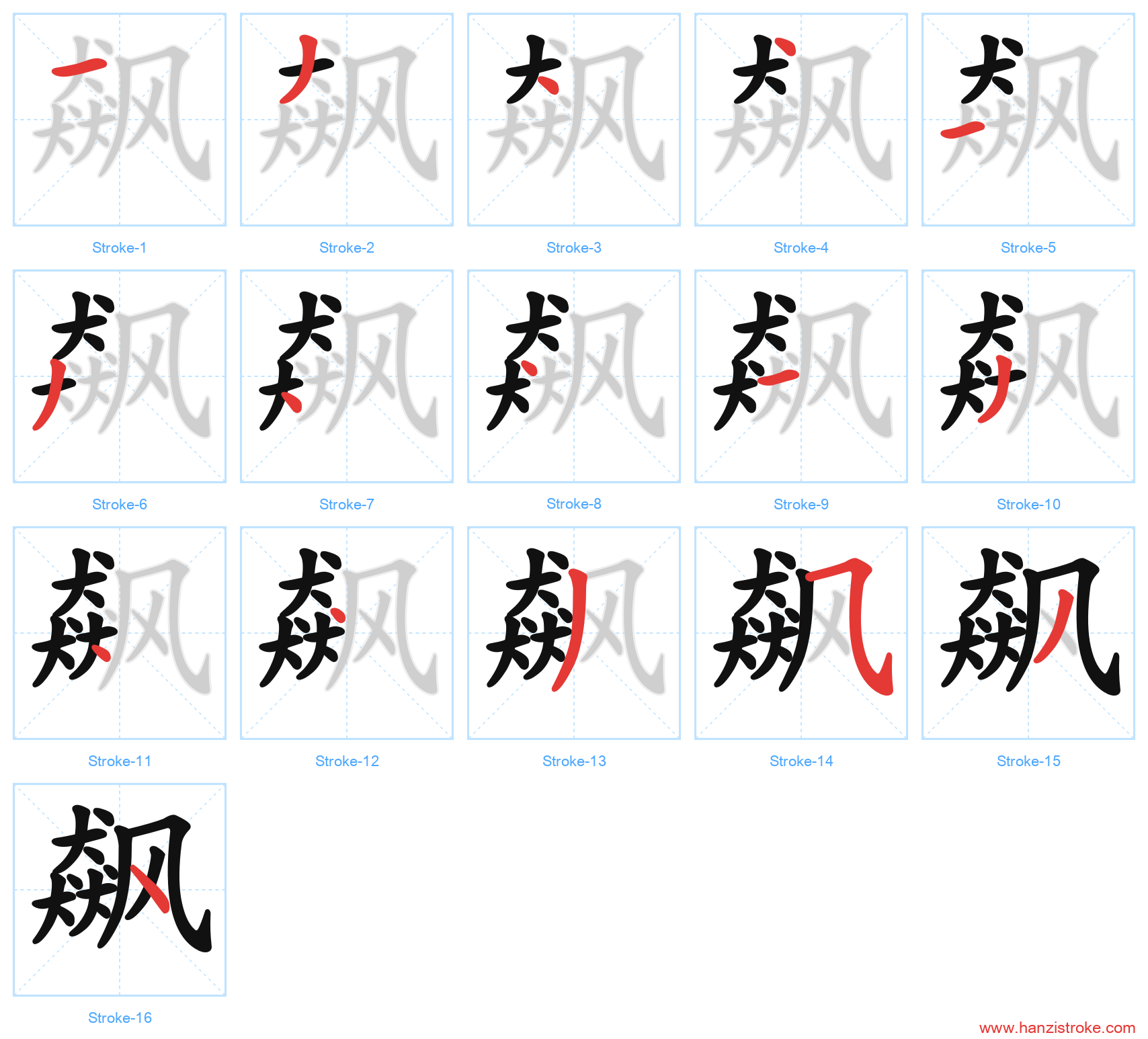 飙 stroke order diagram