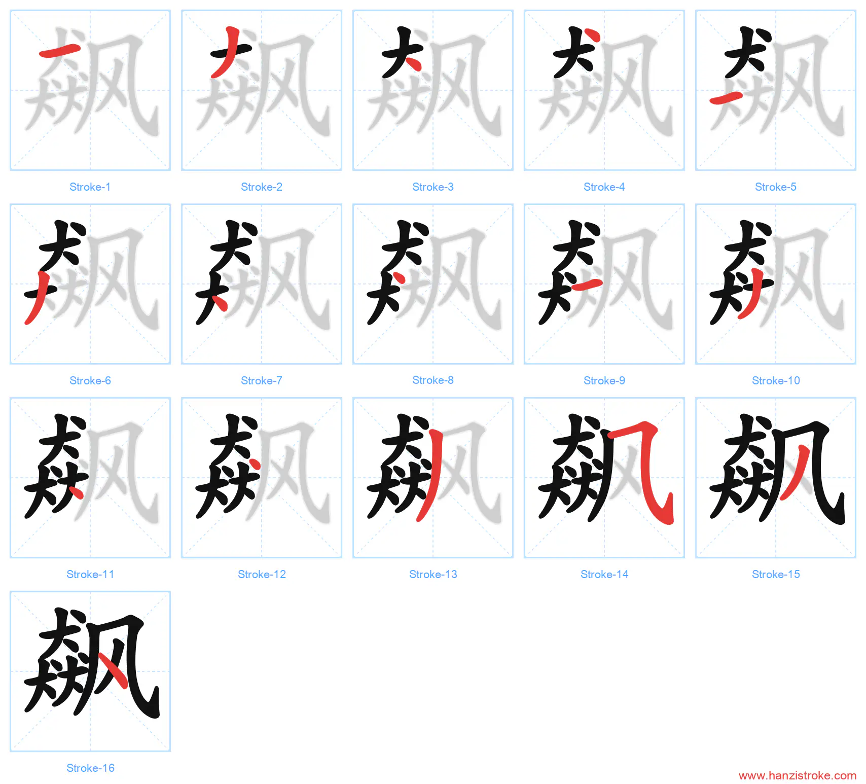 飙 stroke order diagram