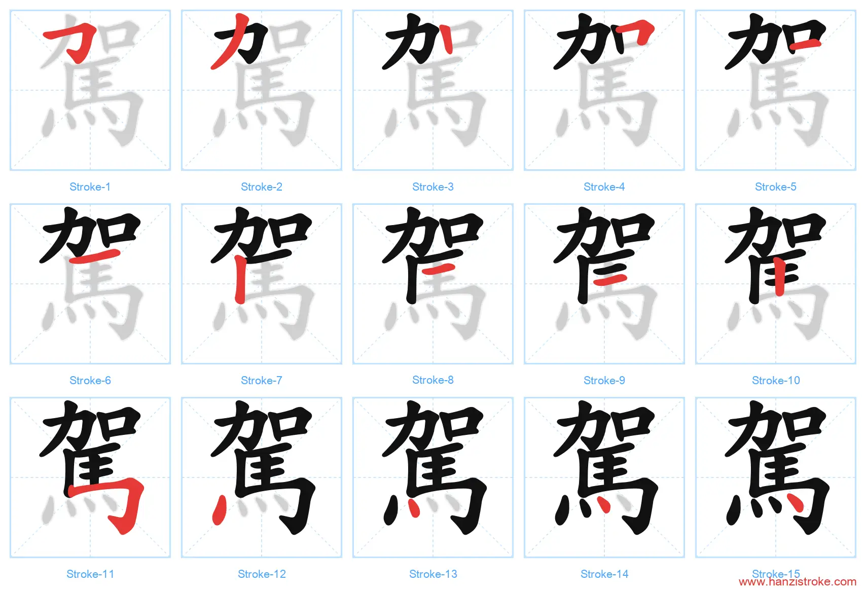 駕 traditional stroke order diagram