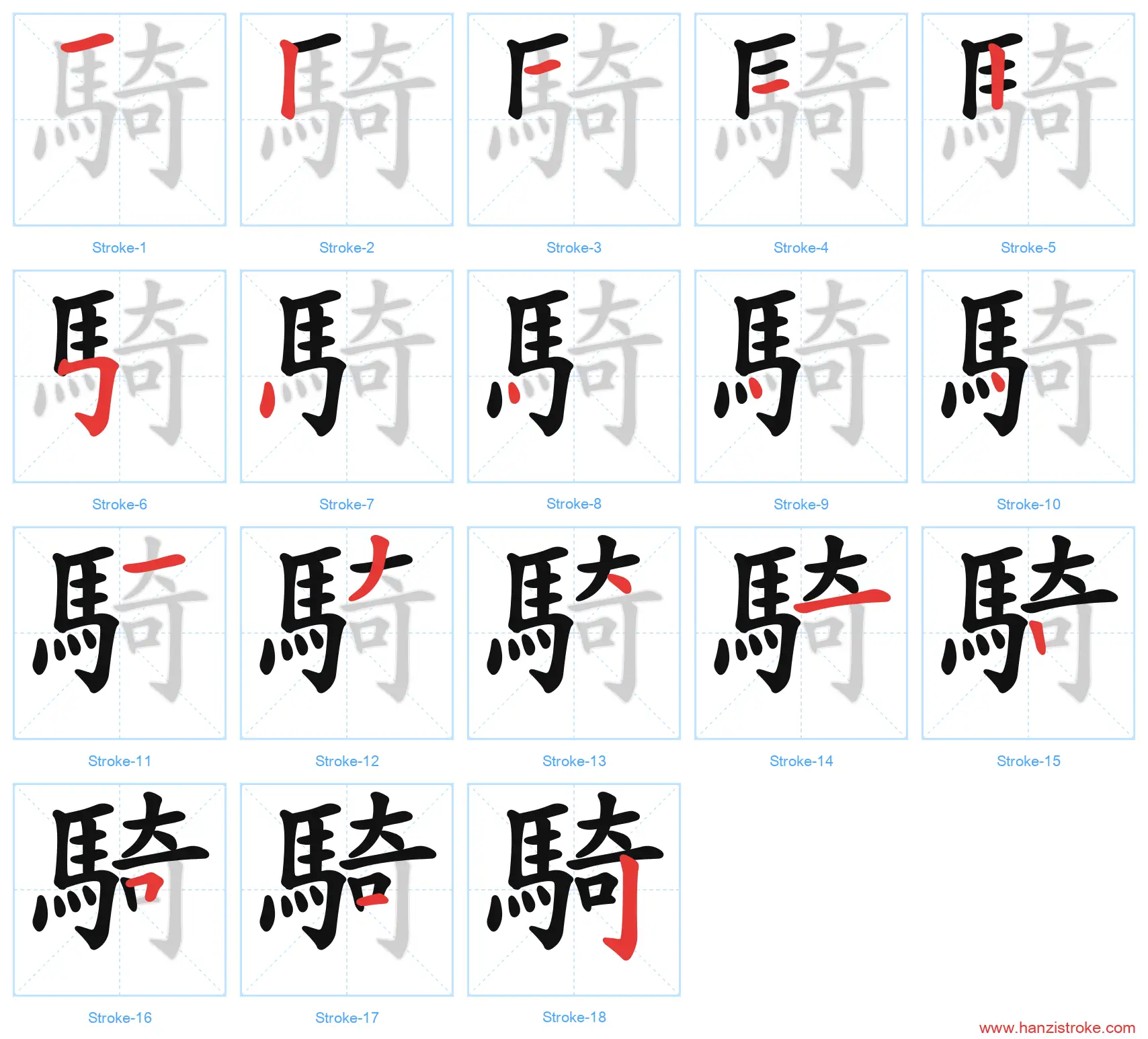 騎 traditional stroke order diagram