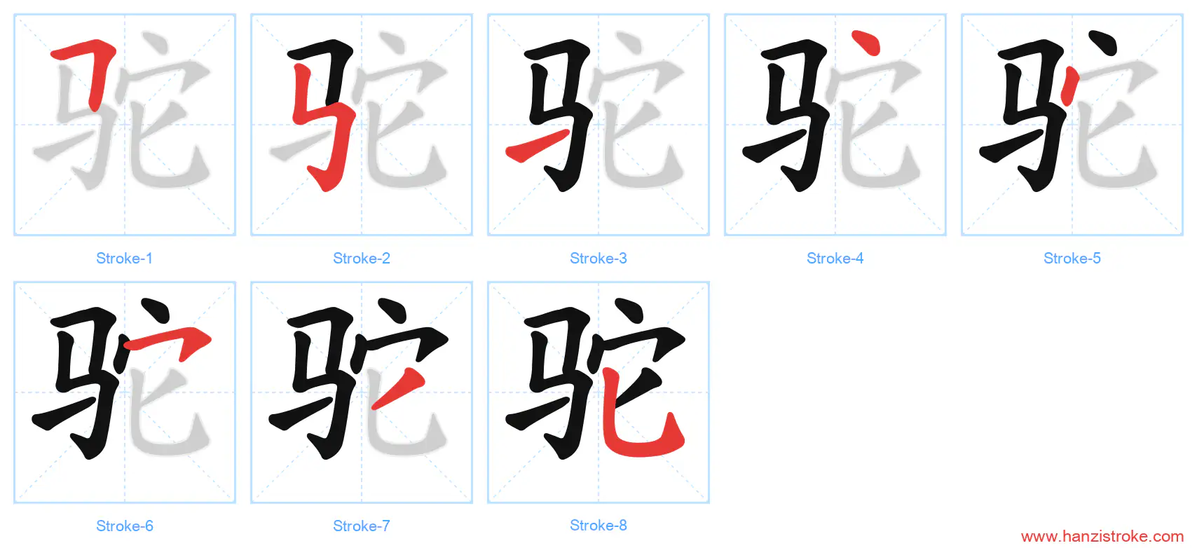 驼 stroke order diagram