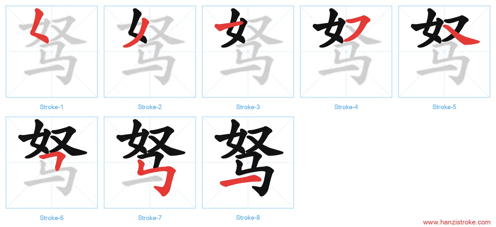 驽 stroke order diagram