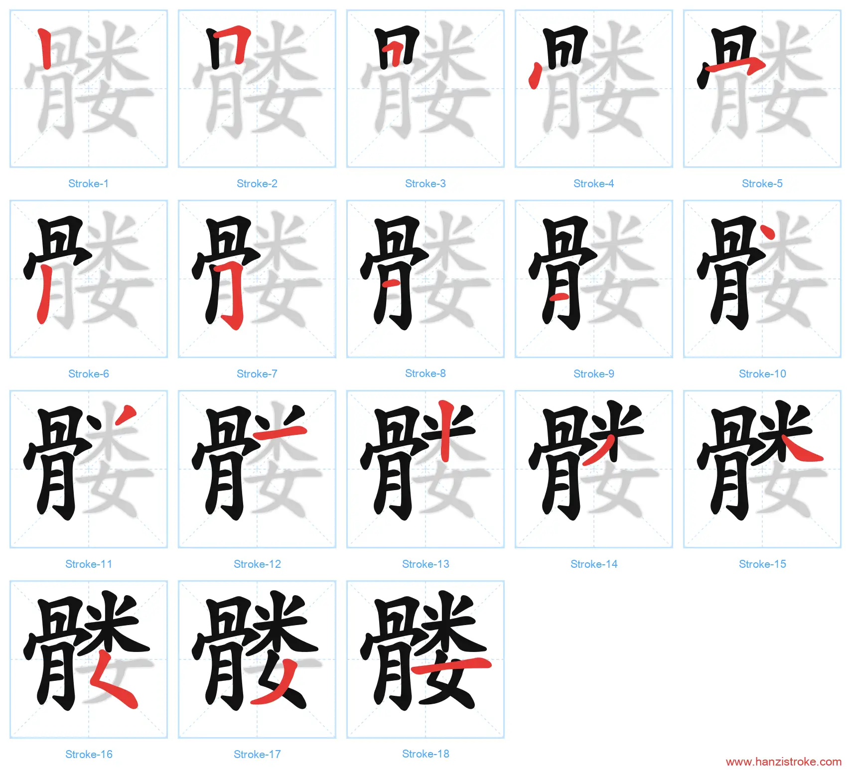 髅 stroke order diagram