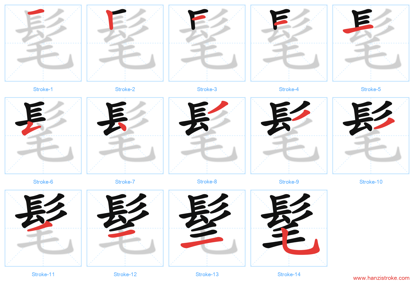 髦 stroke order diagram