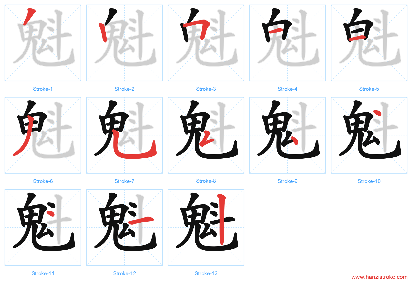 魁 stroke order diagram