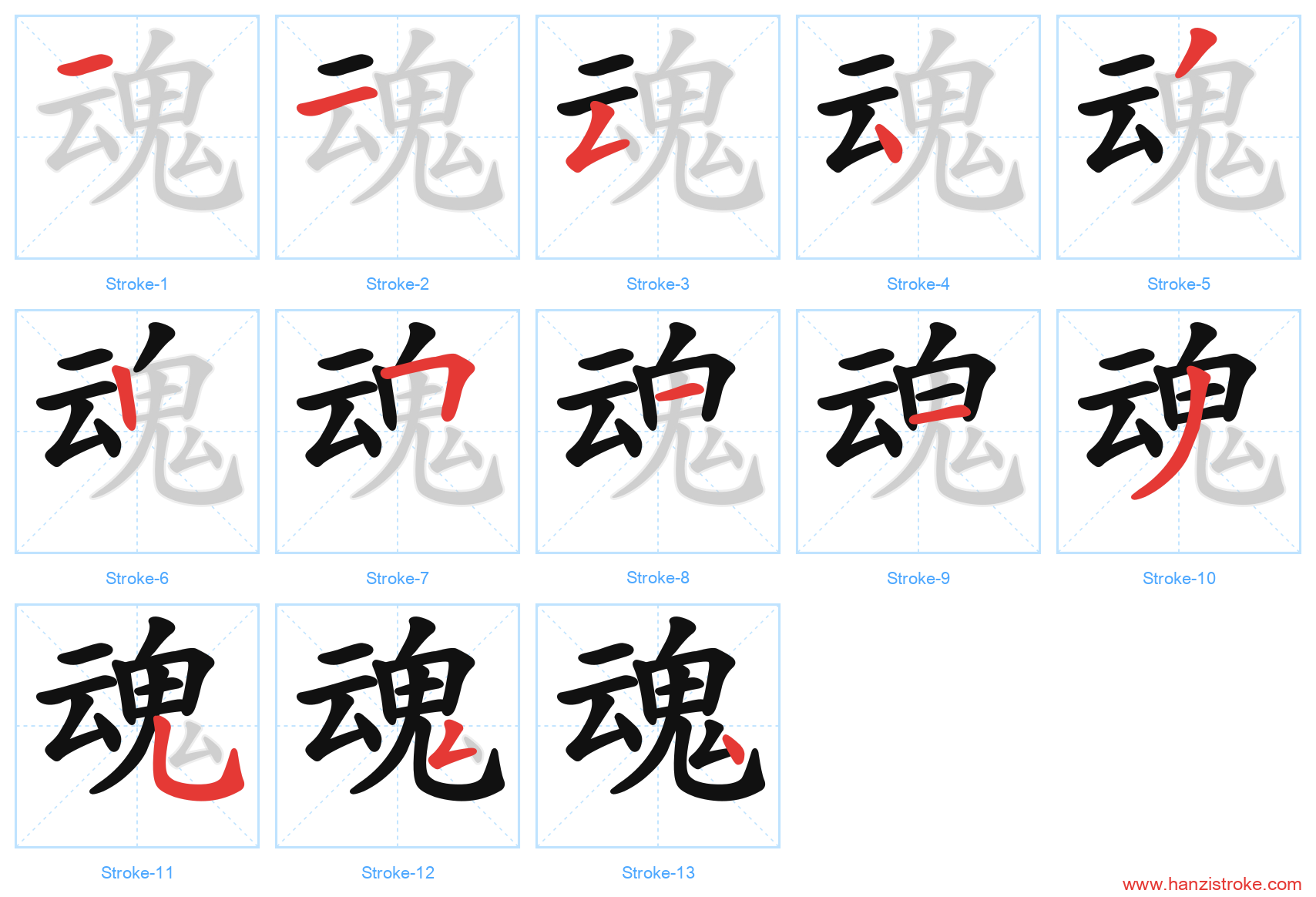 魂 stroke order diagram