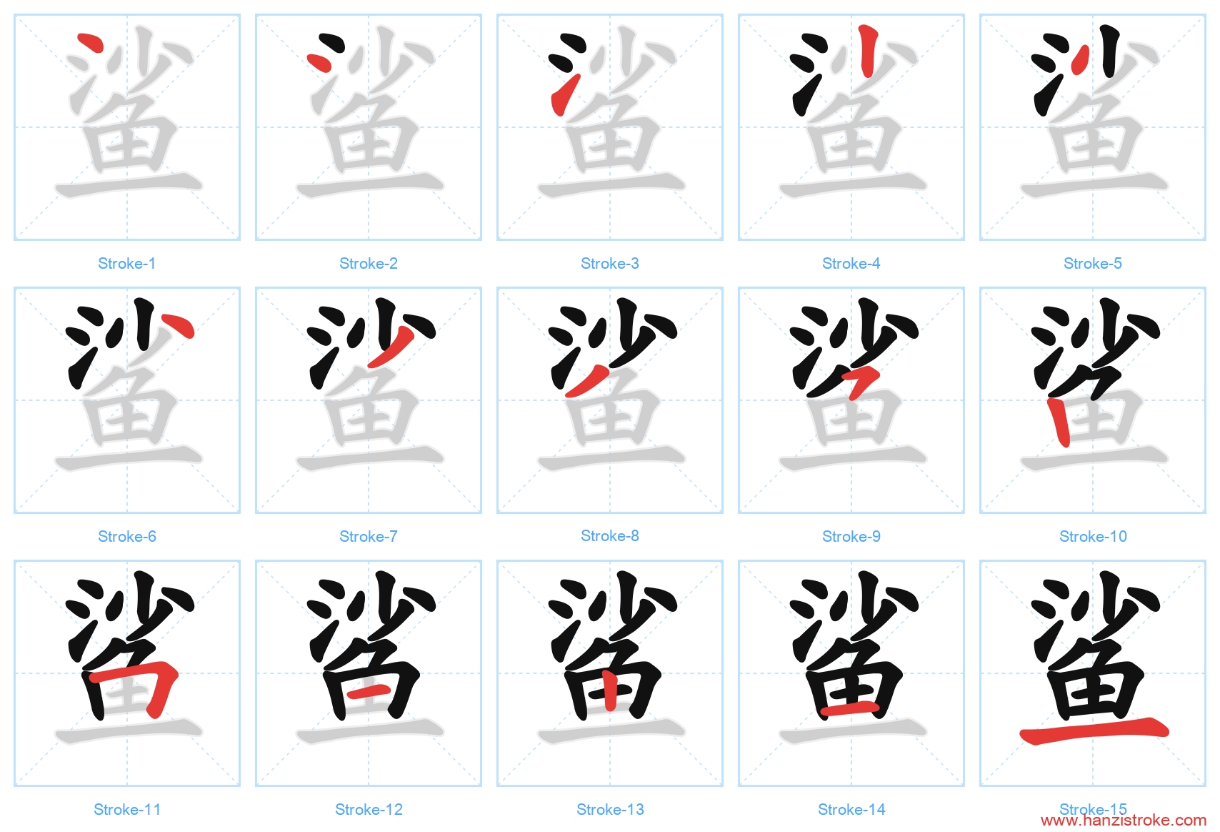 鲨 stroke order diagram