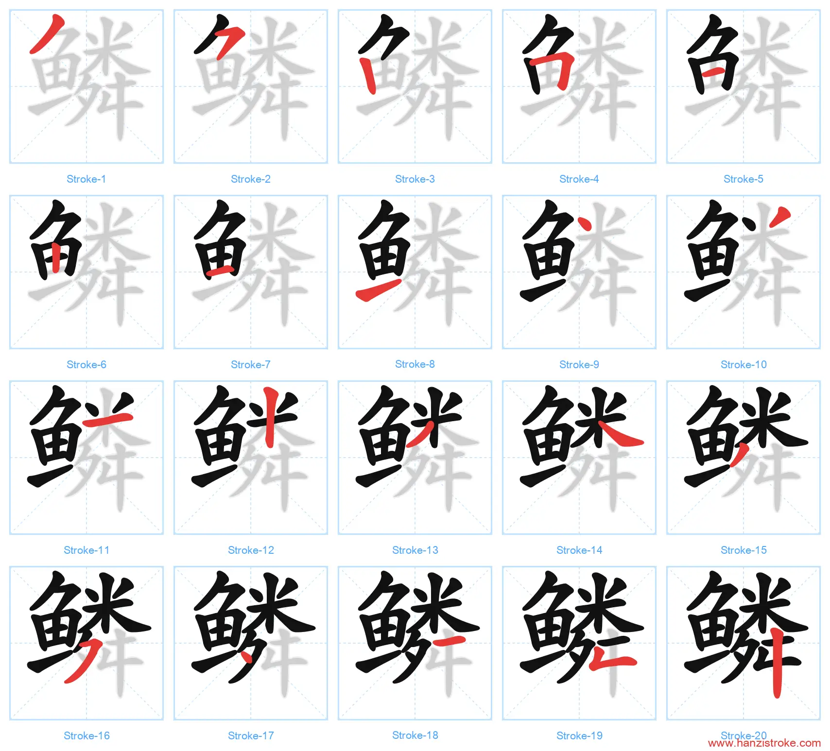 鳞 stroke order diagram