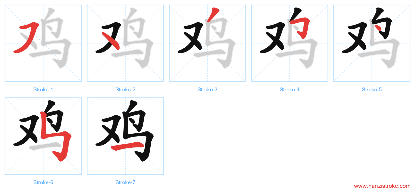 鸡 stroke order diagram