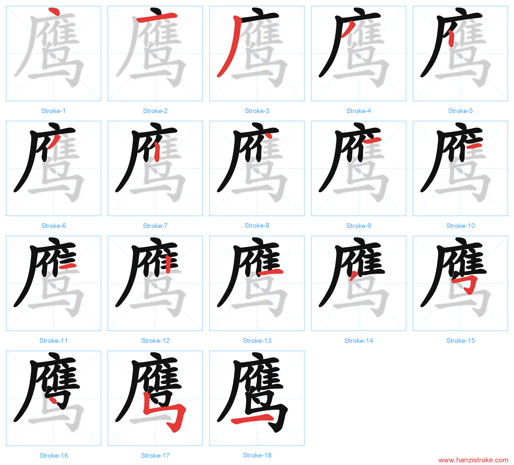 鹰 stroke order diagram