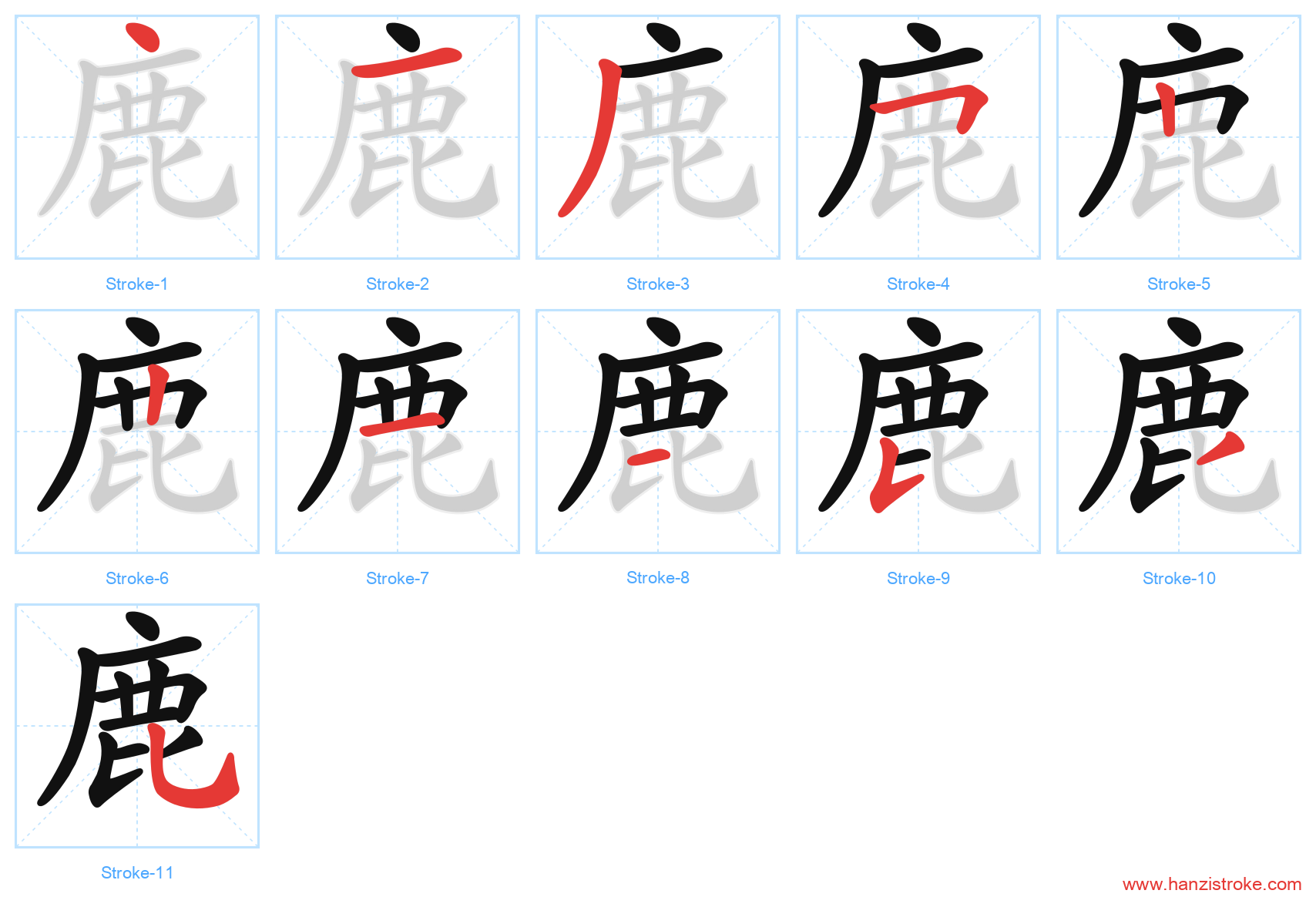 鹿 stroke order diagram