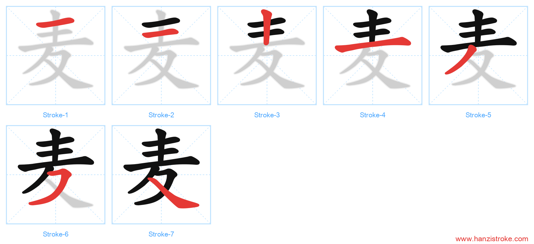麦 stroke order diagram