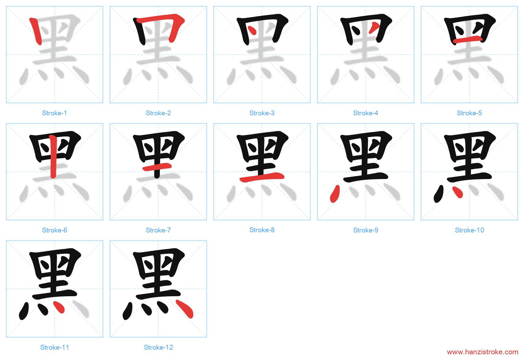 黑 stroke order diagram