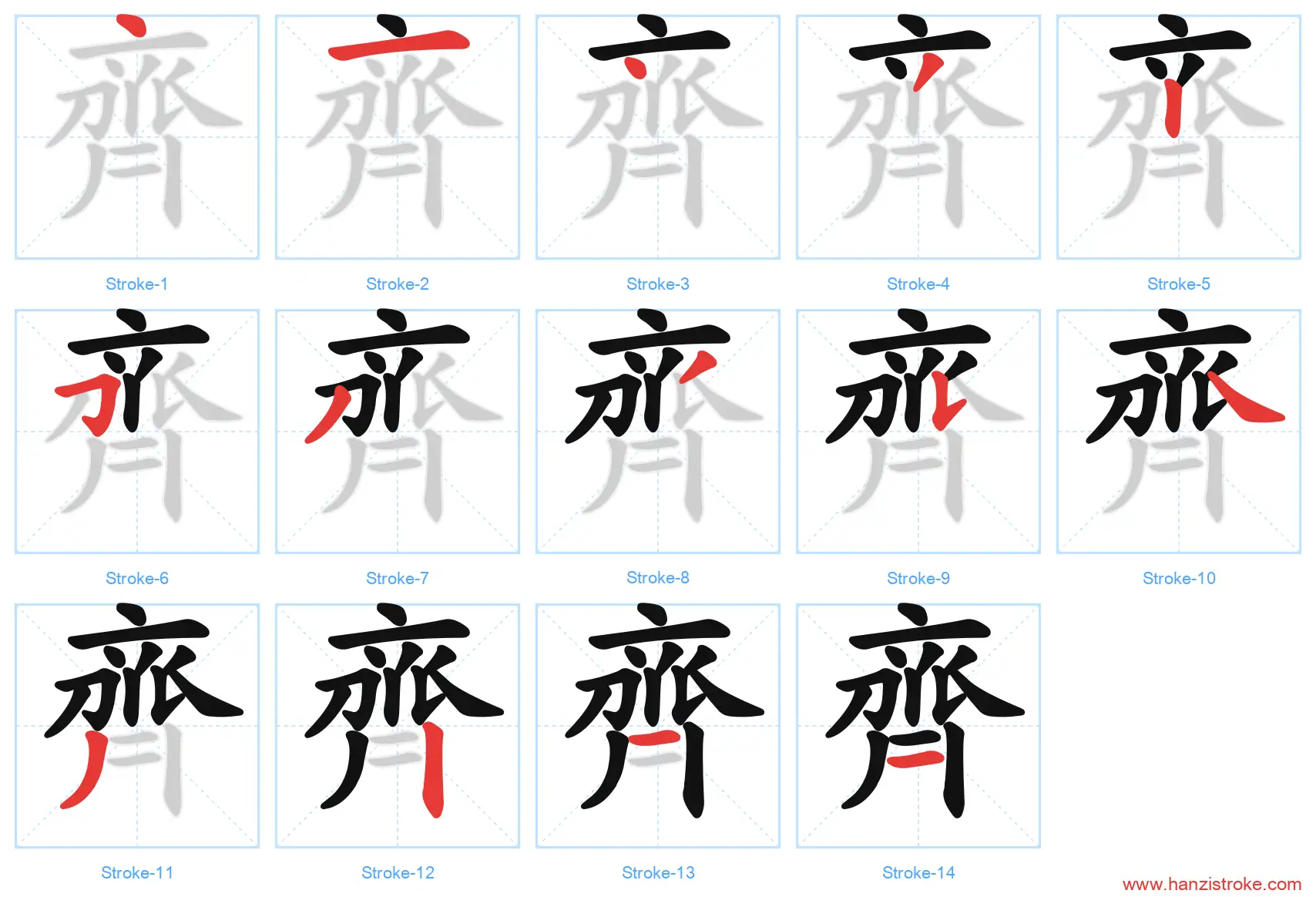 齊 traditional stroke order diagram